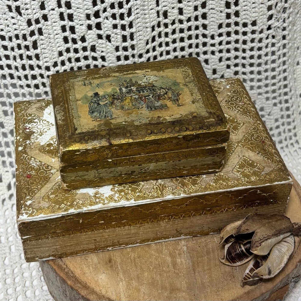 Vintage Italian Florentine Trinket Gold Decorative Boxes